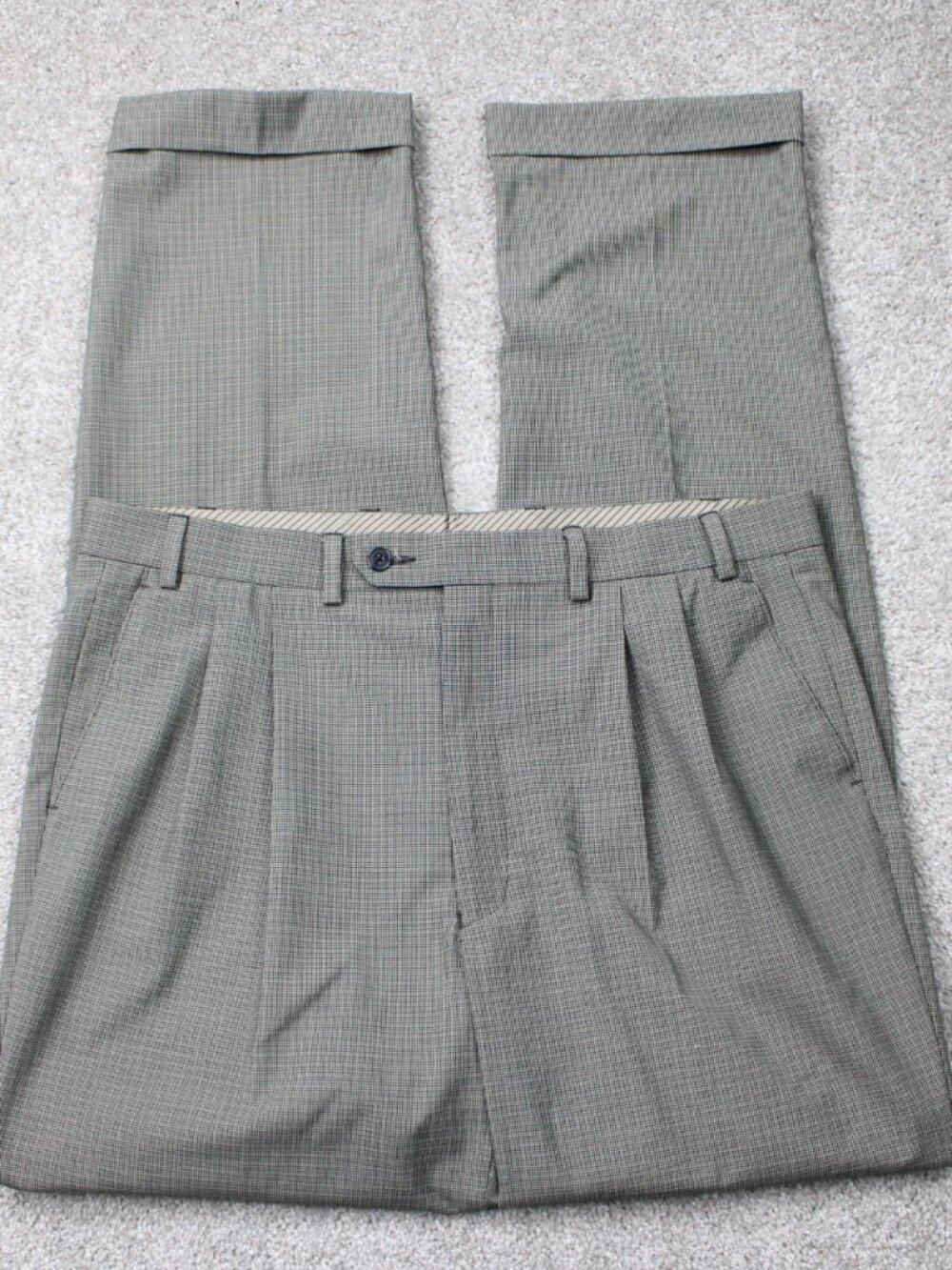 LAUREN Ralph Lauren Pants Mens 36x34 Brown/Black Pleated Cuffed Poly/Rayon